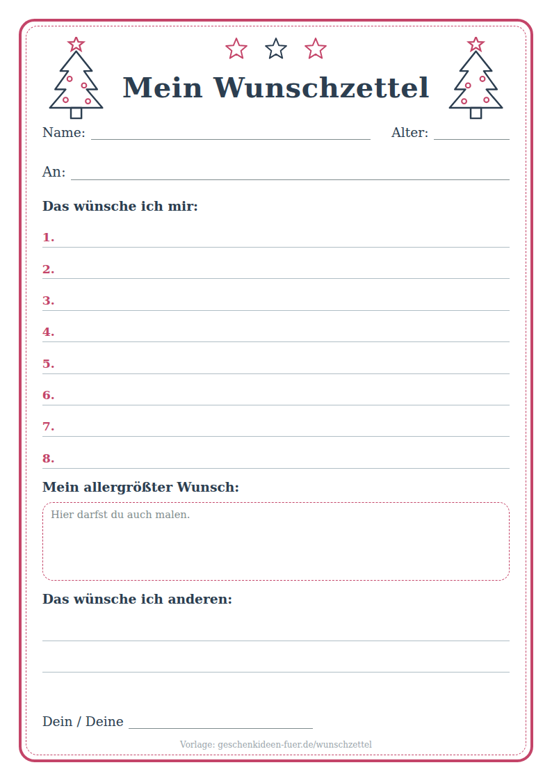 Vorschau: Wunschzettel zum Schreiben